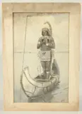 British, an Indian standing in a canoe by Percy Tarrant, oil on board, offered May 2023
