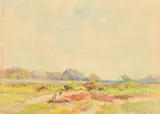 Figures resting on a heathland by Adam Ernest Proctor, 1910, watercolour, offered May 2023