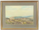 British, figures on a pathway overlooking the sea by Alec Carruthers Gould, watercolour, offered May 2023