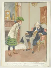 She sold me my ....' watercolour and gouache, initialled, inscribed and with page number in pencil, 10" x 7.25 by Gordon Browne, watercolour and gouache, offered May 2023