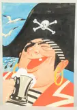 Irish, Portrait of a happy pirate holding a drink by Edward Sylvester Hynes, watercolour, offered May 2023