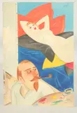 Irish, An artist with his palette with a nude lady reclining on coloured cushions by Edward Sylvester Hynes, watercolour, offered May 2023