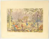 Men chopping wood by Hubert Williams, watercolour, offered May 2023