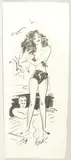 Irish, A lady in a bikini drying her hair with a towel with a man in the water, 15" x 6 by Edward Sylvester Hynes, ink, offered May 2023