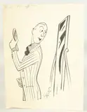 Irish, A dapper gentleman in a jacket looking in a mirror, pen and ink by Edward Sylvester Hynes, ink, offered May 2023