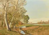 French, a figure in a park by a lake by Louis Alexandre Cabié, 1895, oil on panel, sold Mar 2023