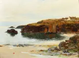 British, a view of boats in Polurrian Bay by Richard Wane, oil on canvas, sold Mar 2023