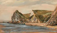 Dorset Coast, Near Lulworth by Edward Stamp, 1976, oil on board, offered Mar 2023