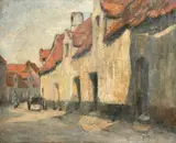 British, a Flemish street scene with a figure and a cart by Frank Brangwyn, oil on canvas, sold Mar 2023