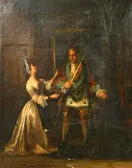 The Adventure of the Honourable Miss St. Ledger by John Cawse, oil on canvas, sold Mar 2023