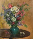 Hungarian/British, a still life of flowers in a green vase by Kálmán Kemény, oil on canvas, sold Mar 2023