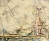 Bottiglia Rossa' a still life study by Arturo Peyrot, mixed media on canvas, sold Mar 2023