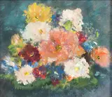 British, a group of three floral still life studies by Alec Gardner-Medwin, acrylic, sold Mar 2023