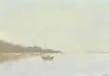 Yachts at anchor, Bosham, West Sussex by Paul Allen, oil on canvas, sold Mar 2023