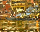 From the Ganges, Evening by Ken Howard, oil on board, offered Mar 2023