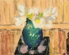 French/British, a still life of white flowers in a green vase by Paul Maze, pastel, sold Mar 2023