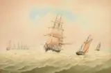 British, sailboats in open water with a steam clipper on the horizon by William Frederick Settle, watercolour, offered Mar 2023