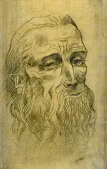 A head study of a bearded gentleman by Gerald Meares, ink, sold Mar 2023