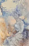 British, a study of a female figure in a field by Michael Lawrence Cadman, 1987, watercolour, offered Mar 2023