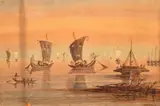A scene of Oriental boats and figures by Frederick John White, watercolour, offered Mar 2023