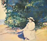 Canadian / American, a scene of seated female by foliage and a lake by Donald Shaw MacLaughlan, watercolour, sold Mar 2023