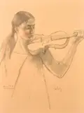 Hungarian, a study of the violinist Viktoria Mullova during rehearsal by Zsuzsi Roboz, pastel, sold Mar 2023