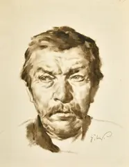 German, Head studies of men, sepia watercolours, one initialed, paper size 17" x 30.25 by Erich Wolfsfeld, watercolor, sold Mar 2023