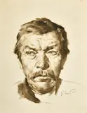 German, Head studies of men, sepia watercolours, one initialed, paper size 17" x 30.25 by Erich Wolfsfeld, watercolor, sold Mar 2023