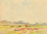 Figures resting on a heathland by Adam Ernest Proctor, 1910, watercolour, offered Mar 2023