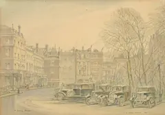 St James's Square 1929 by William Sidney Causer, watercolor, sold Mar 2023