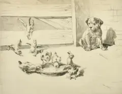 The Gatecrashers by Leonard Robert Brightwell, etching, sold Mar 2023