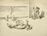 The Gatecrashers by Leonard Robert Brightwell, etching, sold Mar 2023