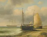 With a tall ship just off the coast by James Hardy, oil on panel, sold Feb 2023