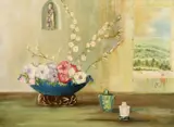 Study of flowers in a blue bowl by J.O. Rennie, 1932, oil on canvas, sold Feb 2023