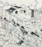 Thomas Express Special' No 33, 'Fathers Flock' 1, pen drawing, framed, inscribed, numbered and signed, 11.75" x 8.25 by Tim Marwood, watercolor, sold Feb 2023