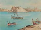 The Grand harbour by Joseph Galea, 1966, watercolour, sold Feb 2023
