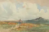Widecombe' Dartmoor, a horse and cart being driven through an open moorland landscape by Edward Charles Pascoe Holman, watercolour, offered Feb 2023