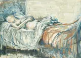 A reclining female nude in bed by Elizabeth Hadden-Cave, watercolour, sold Feb 2023