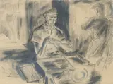 The glass blowers by Anthony Lake, pencil and watercolour, offered Feb 2023