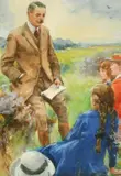 British, a sketch of a moustachioed gentleman reading to children, commissioned by W by Thomas John Overnell, watercolour, sold Feb 2023