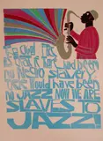 Slaves to Jazz' with saxophonist and typography by Paul Peter Piech limited edition, 1995, linocut, sold Jul 2019