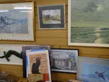 Print - figure feeding birds with cottages by Warren Williams Arca framed limited edition, print, offered May 2019