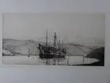 The Implacable' signed and with original title label verso, 23 x 47 cms by Lt Col Harold Wyllie, etching, offered Apr 2019