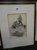 Coloured etching - two fisherman in a boat reeling in a by Henry Wilkinson limited edition, etching, offered Apr 2019
