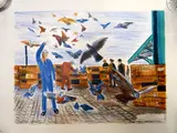 Pigeon Racing by Alistair Grant unframed Guinness lithograph, lithograph, sold Apr 2019