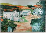 Colour lithograph - white washed farm and farm buildings by John Elwyn artist proof, lithograph, sold Mar 2019