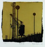 Gold leaf screen print - silhouetted crane by Sara Hopkins limited edition, 2009, print, sold Mar 2019