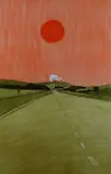 Colour etching - road with distant industrial chimneys by John Brunsdon limited edition, etching, sold Mar 2019