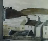 Colour lithograph - coastal village and figures on a by John Knapp-Fisher limited edition, 2005, lithograph, sold Mar 2019
