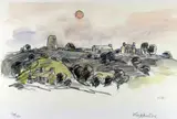 Colour print - Anglesey landscape with old by Kyffin Williams Ra limited edition, print, sold Mar 2019